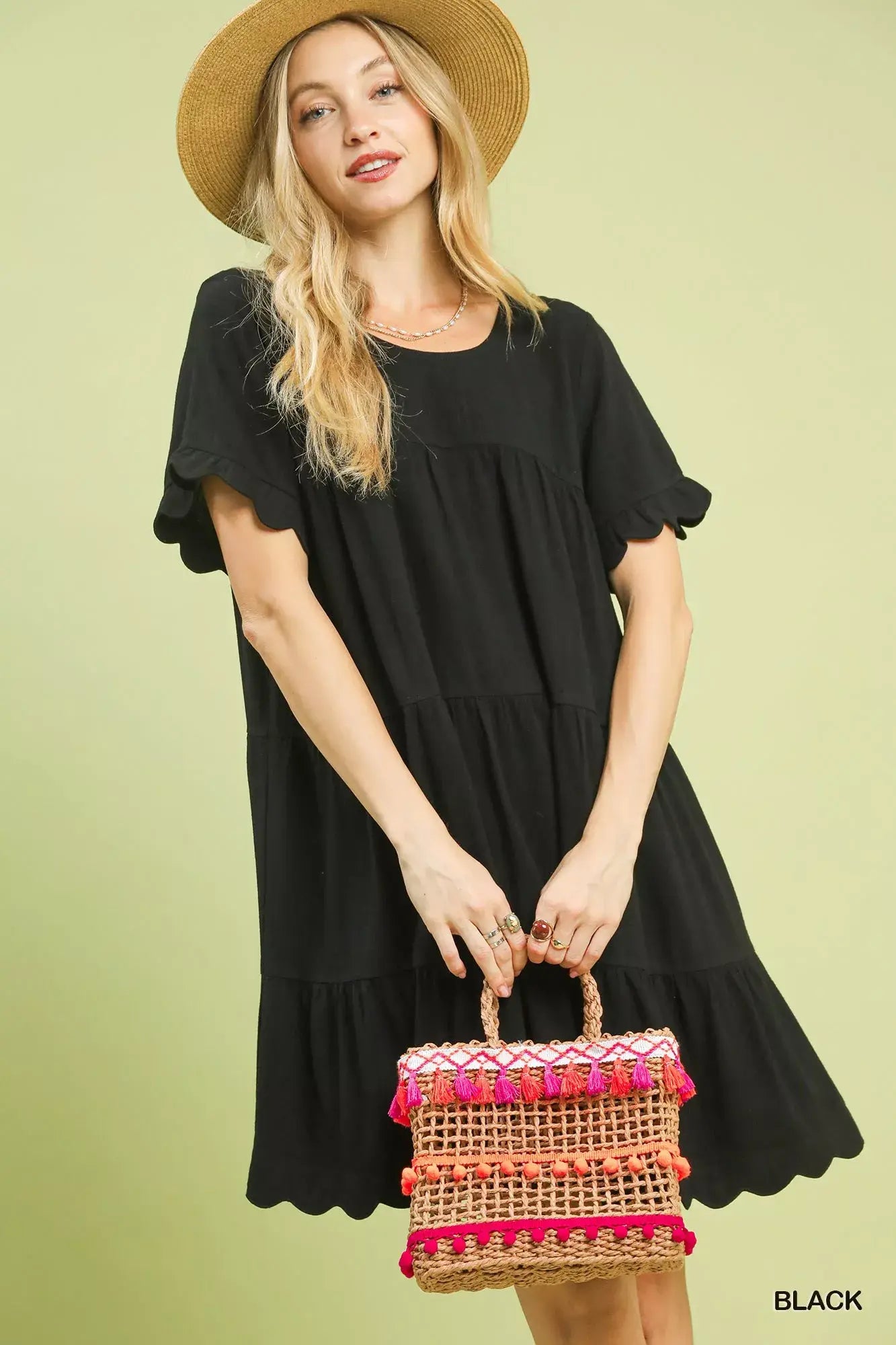 Umgee Linen Tiered Babydoll Dress with Ruffle Sleeves - Trendsi - Flyclothing LLC