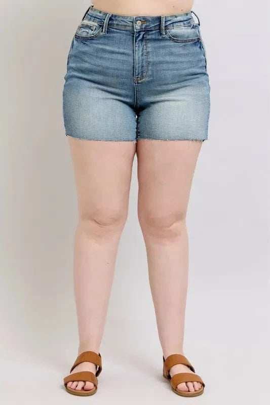 Judy Blue Full Size High Waist Star Seam Detail Denim Shorts Plus Size - Trendsi - Flyclothing LLC