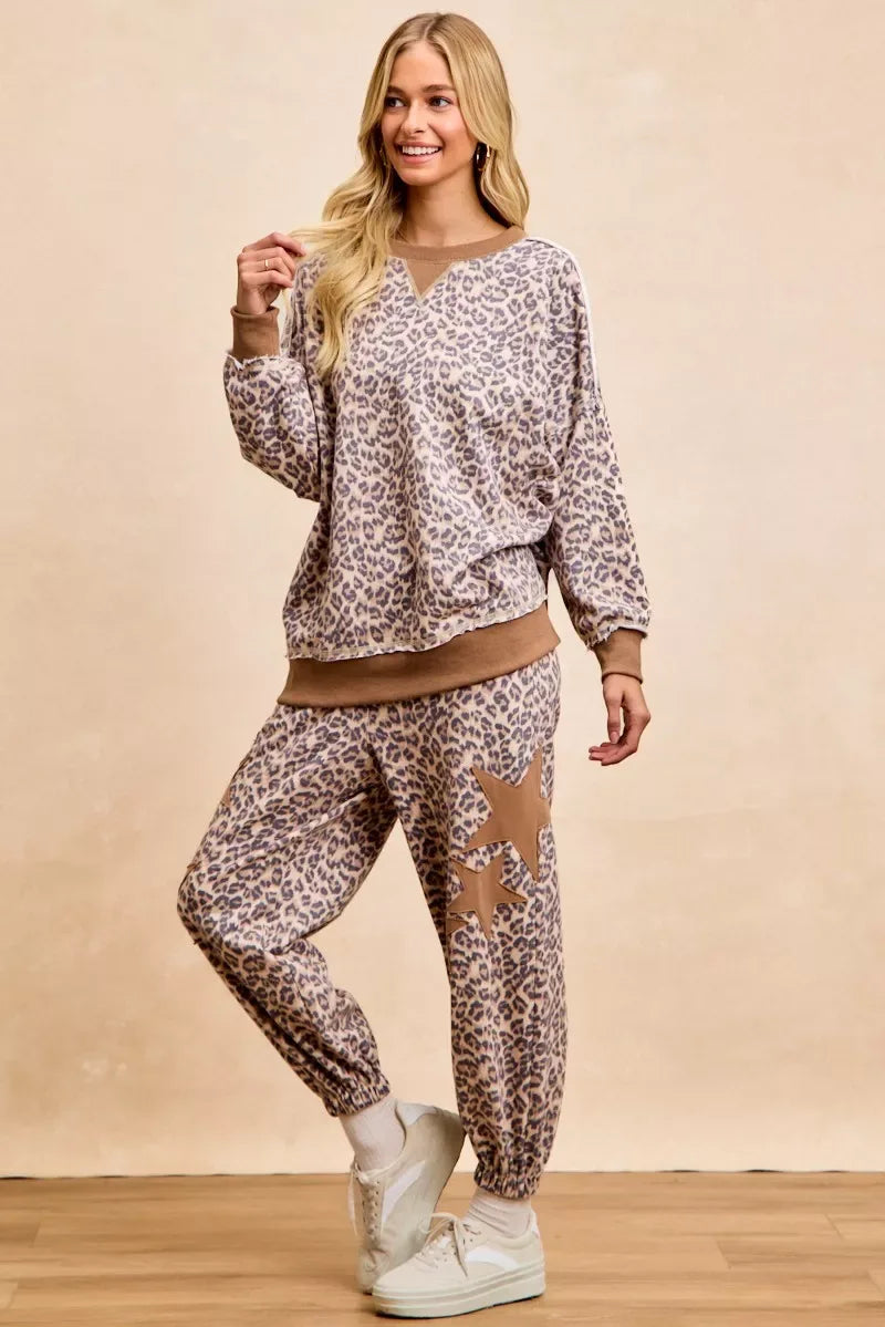 BiBi Leopard Printed French Terry Sweatshirt - Trendsi - Flyclothing LLC