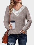 Lace Detail V-Neck Long Sleeve T-Shirt - Trendsi - Flyclothing LLC