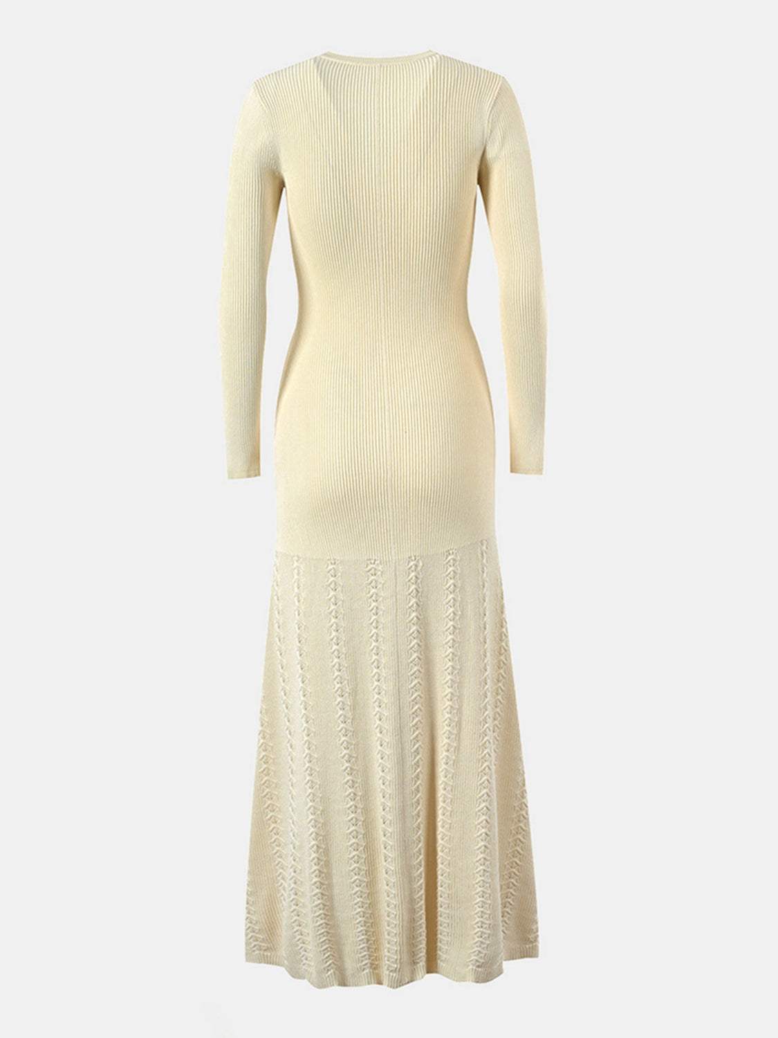 Openwork Round Neck Long Sleeve Sweater Dress - Trendsi - Flyclothing LLC