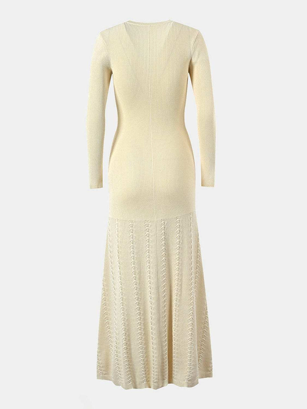 Openwork Round Neck Long Sleeve Sweater Dress - Trendsi - Flyclothing LLC