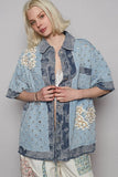 POL Distressed Button Up Half Sleeve Denim Shirt - Trendsi