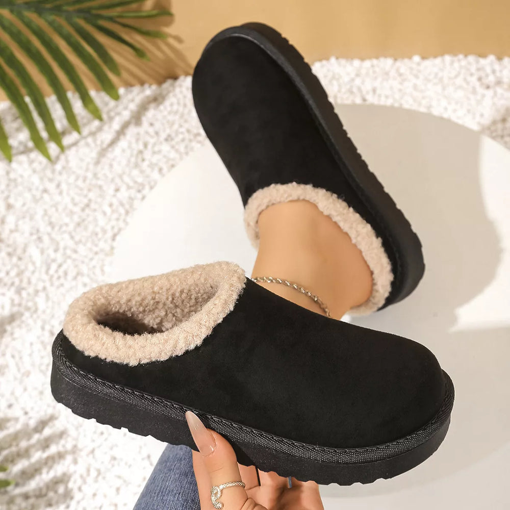 Plush Lined Round Toe Slippers - Trendsi - Flyclothing LLC