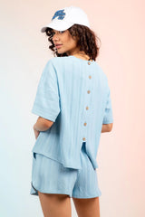 Textured Round Neck Top and Shorts Set - Trendsi