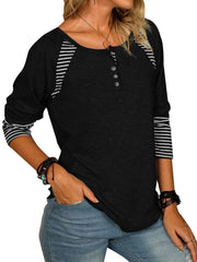 Full Size Striped Quarter Button Long Sleeve T-Shirt - Trendsi