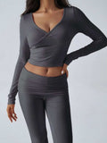Devine Ruched Long Sleeve Top and Pants Set - Trendsi - Flyclothing LLC