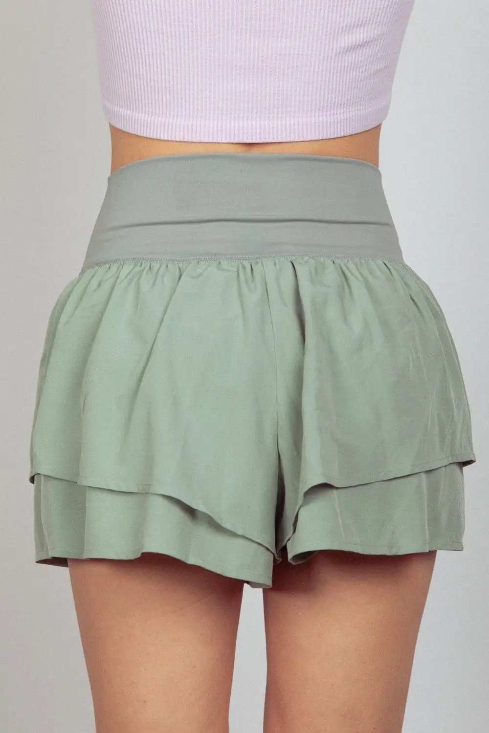 VERY J V-Shaped High Waist Layered Active Shorts - Trendsi - Flyclothing LLC