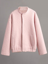 Double Take Plush Mock Neck Snap Down Jacket with Pockets - Trendsi - Flyclothing LLC