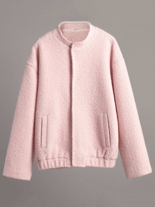 Double Take Plush Mock Neck Snap Down Jacket with Pockets - Trendsi - Flyclothing LLC