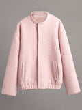 Double Take Plush Mock Neck Snap Down Jacket with Pockets - Trendsi