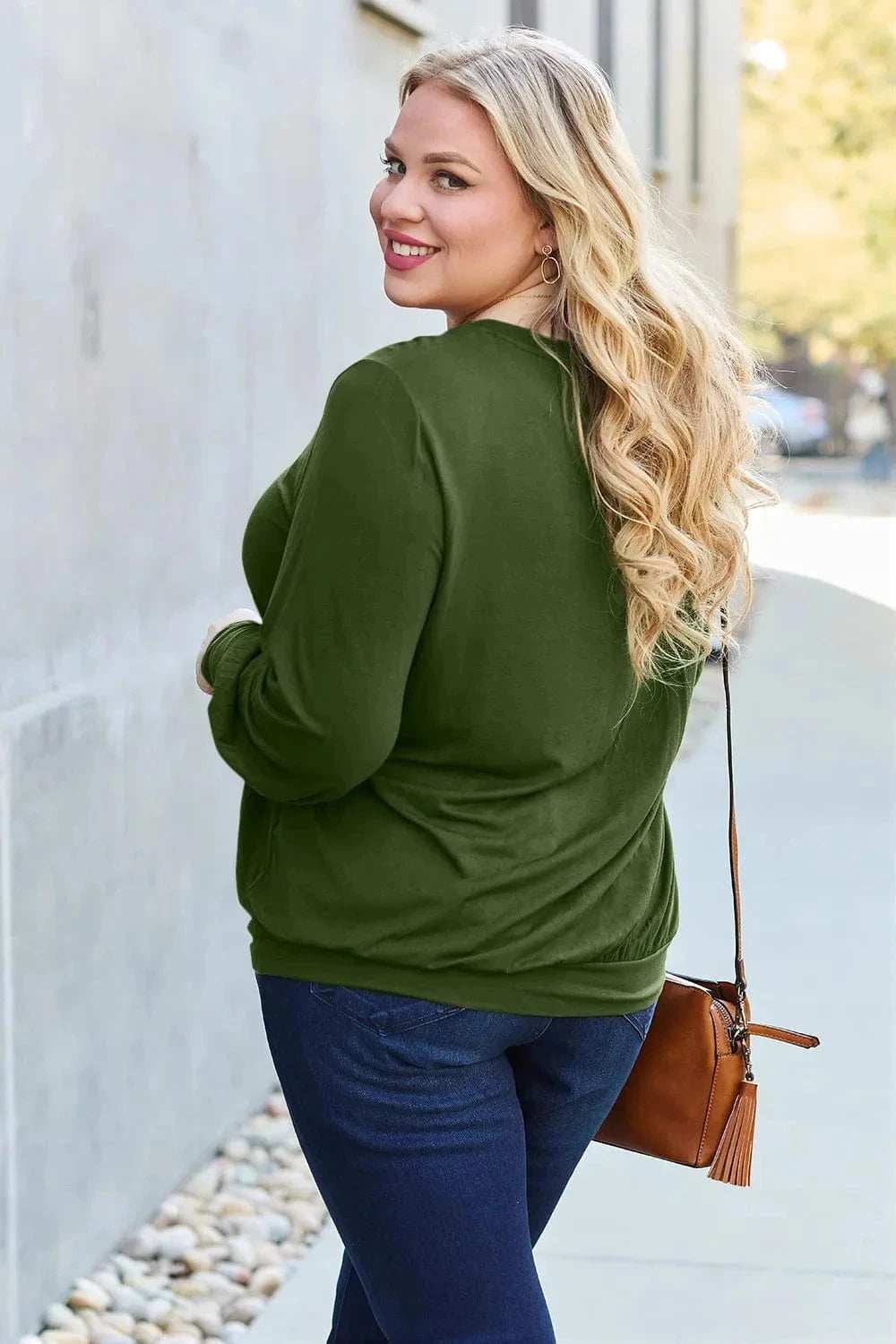 Basic Bae Full Size V-Neck Lantern Sleeve Top - Trendsi - Flyclothing LLC