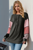Double Take Full Size Color Block Round Neck Long Sleeve T-Shirt - Trendsi