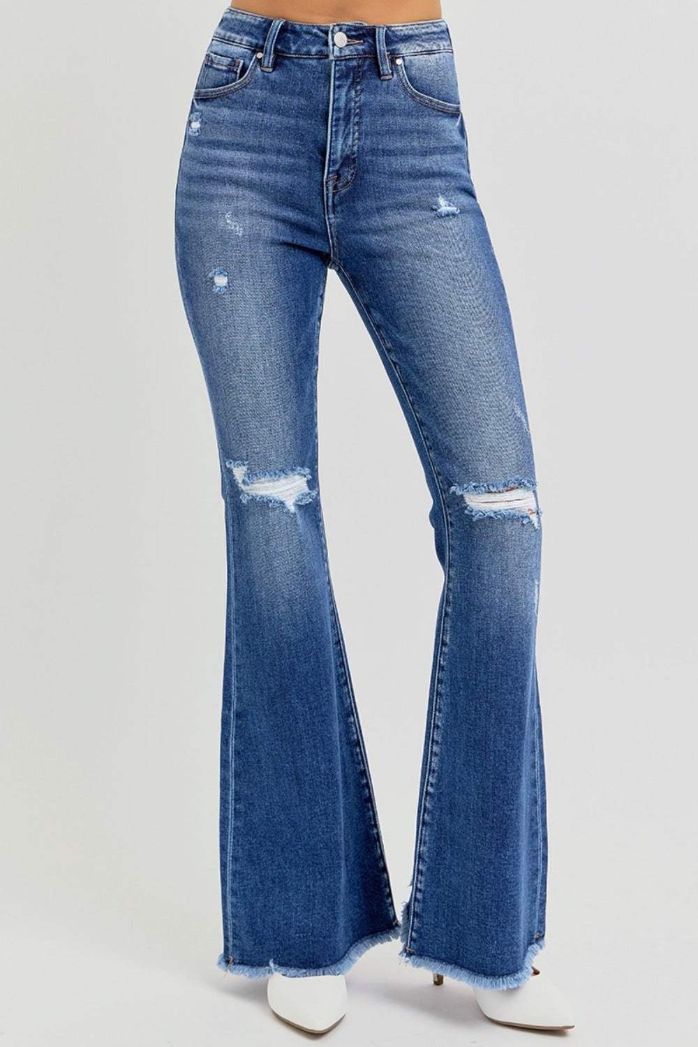 RISEN Full Size High Rise Distressed Raw Hem Flare Jeans - Trendsi - Flyclothing LLC