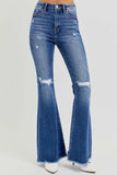 RISEN Full Size High Rise Distressed Raw Hem Flare Jeans - Trendsi - Flyclothing LLC