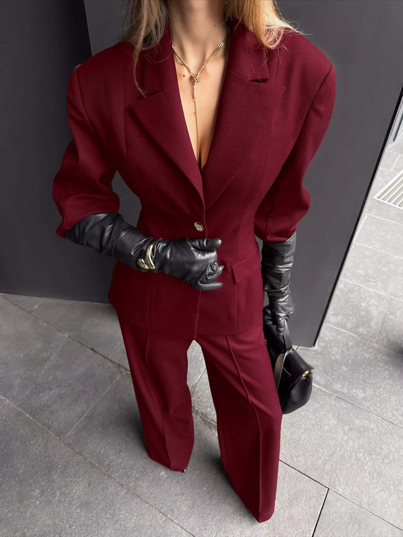 Single-Breasted Blazer and Wide-Leg Pants Set - Trendsi - Flyclothing LLC