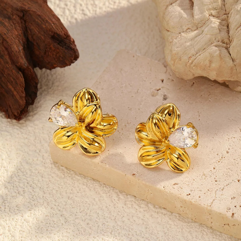 18K Gold-Plated Flower Stud Earrings - Trendsi - Flyclothing LLC