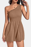 Smocked Single Shoulder Romper - Trendsi