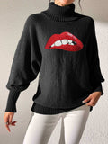 Lip Turtleneck Long Sleeve Sweater - Trendsi - Flyclothing LLC