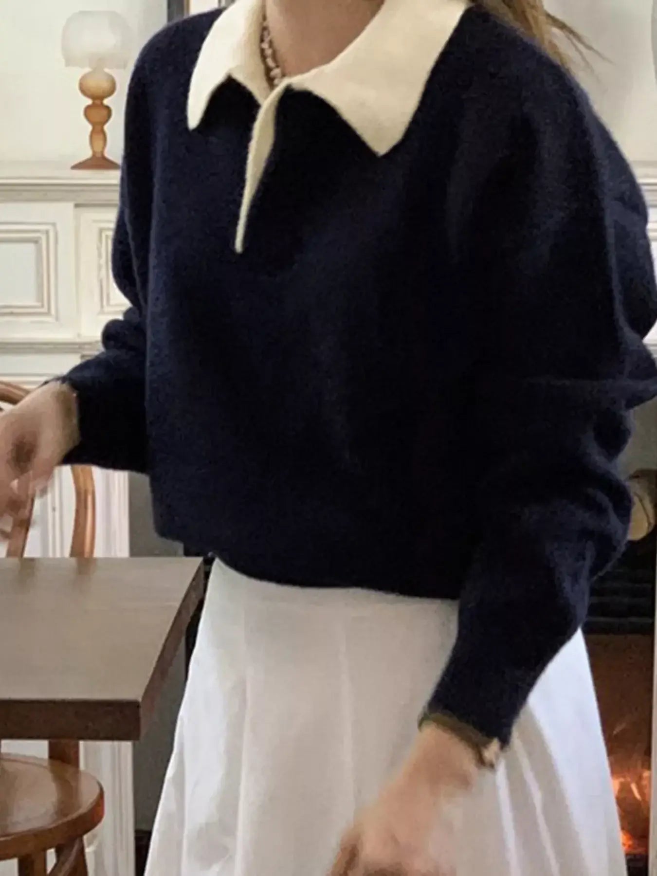 Polo Collar Dropped Shoulder Sweater - Trendsi - Flyclothing LLC