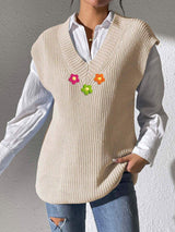 Flower V-Neck Sweater Vest - Trendsi - Flyclothing LLC