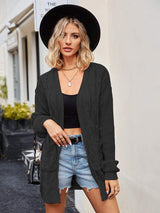 Cable-Knit Long Sleeve Cardigan - Trendsi - Flyclothing LLC