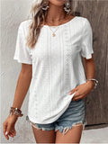 Lace Detail Eyelet Short Sleeve Blouse - Trendsi