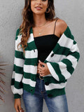 Striped Button Up Long Sleeve Sweater - Trendsi - Flyclothing LLC