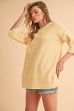 Aemi + Co Side Slit Ribbed Hem Round Neck Sweater - Trendsi