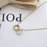 18K Gold-Plated Pearl Twisted Pendant Necklace - Trendsi - Flyclothing LLC