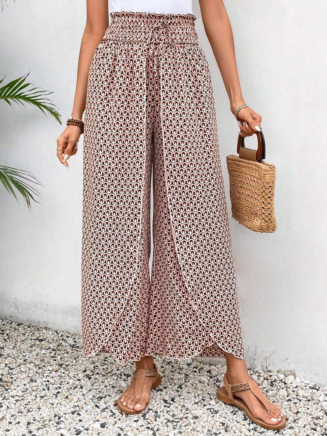 Tied Printed Wide Leg Pants - Trendsi - Flyclothing LLC