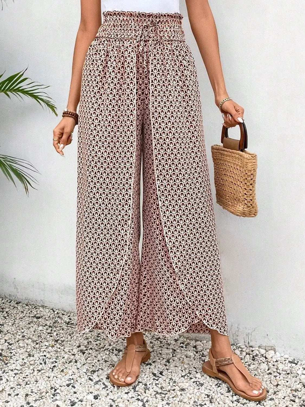 Tied Printed Wide Leg Pants - Trendsi - Flyclothing LLC
