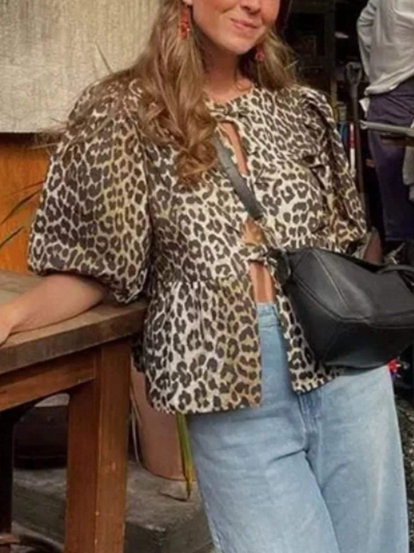 Leopard Print Puff Sleeve Blouse - Trendsi - Flyclothing LLC