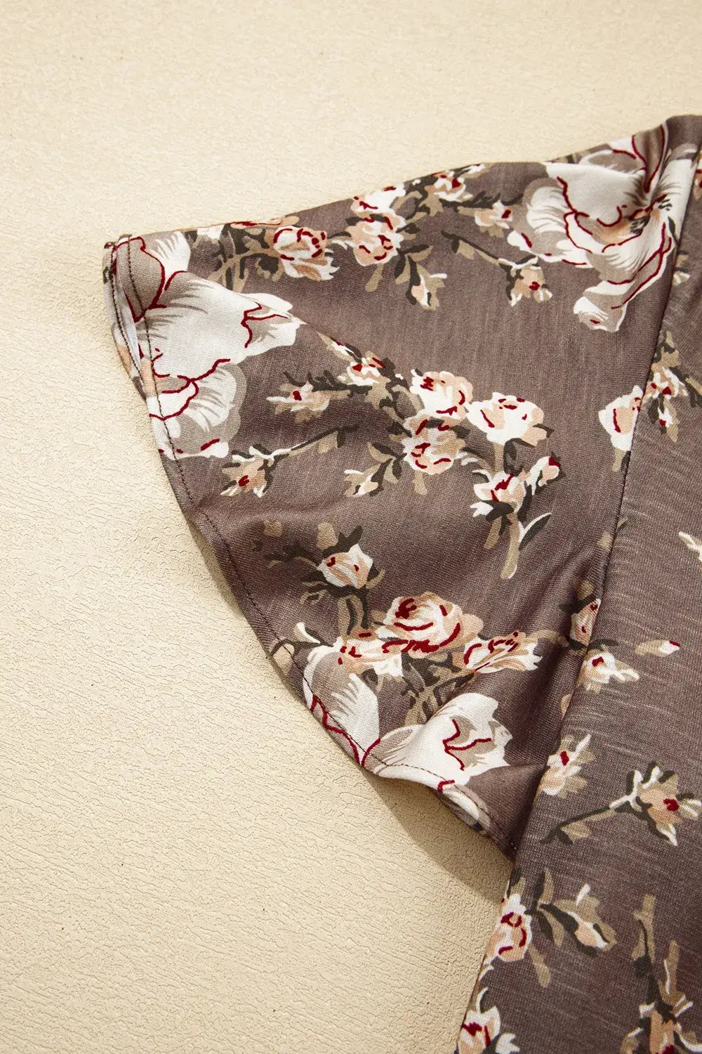 Floral Print Tassel Tie Split Neck Short Sleeve Blouse - Trendsi - Flyclothing LLC