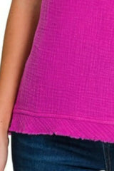 Zenana Double Gauze Raw Edge V-Neck Tank - Trendsi - Flyclothing LLC