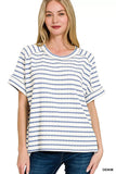 Zenana Stripe Jacquard Round-Meck Tee - Trendsi - Flyclothing LLC