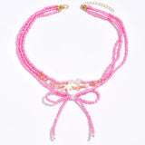 Beaded Three-Layered Necklace with Bow and Starfish Charms - Trendsi - Flyclothing LLC
