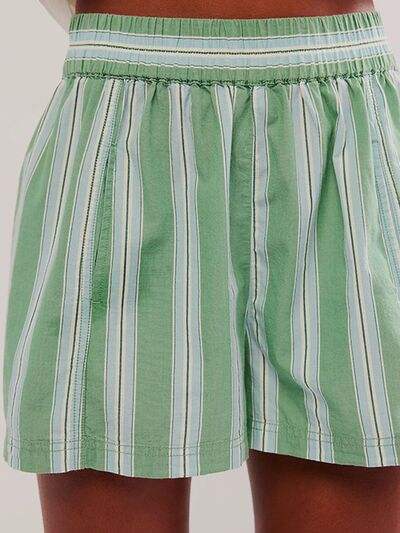 Striped Elastic Waist Shorts - Trendsi - Flyclothing LLC