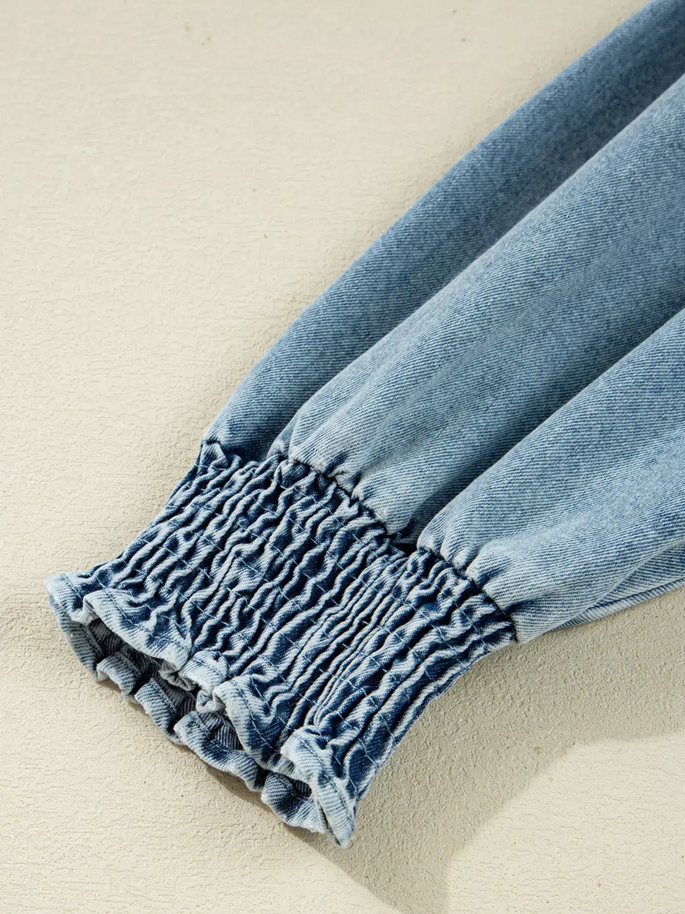 Smocked Cuffs Flared Denim Shirt Mini Dress - Trendsi - Flyclothing LLC