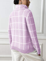 Heart Plaid Turtleneck Long Sleeve Sweater - Trendsi - Flyclothing LLC