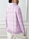 Heart Plaid Turtleneck Long Sleeve Sweater - Trendsi - Flyclothing LLC