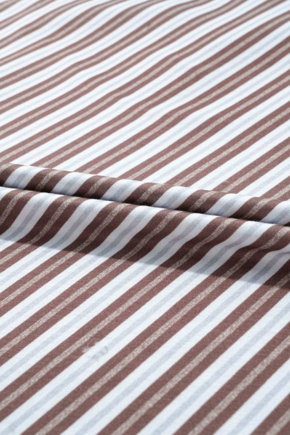 Striped V Neck Cap Sleeve Blouse - Trendsi - Flyclothing LLC