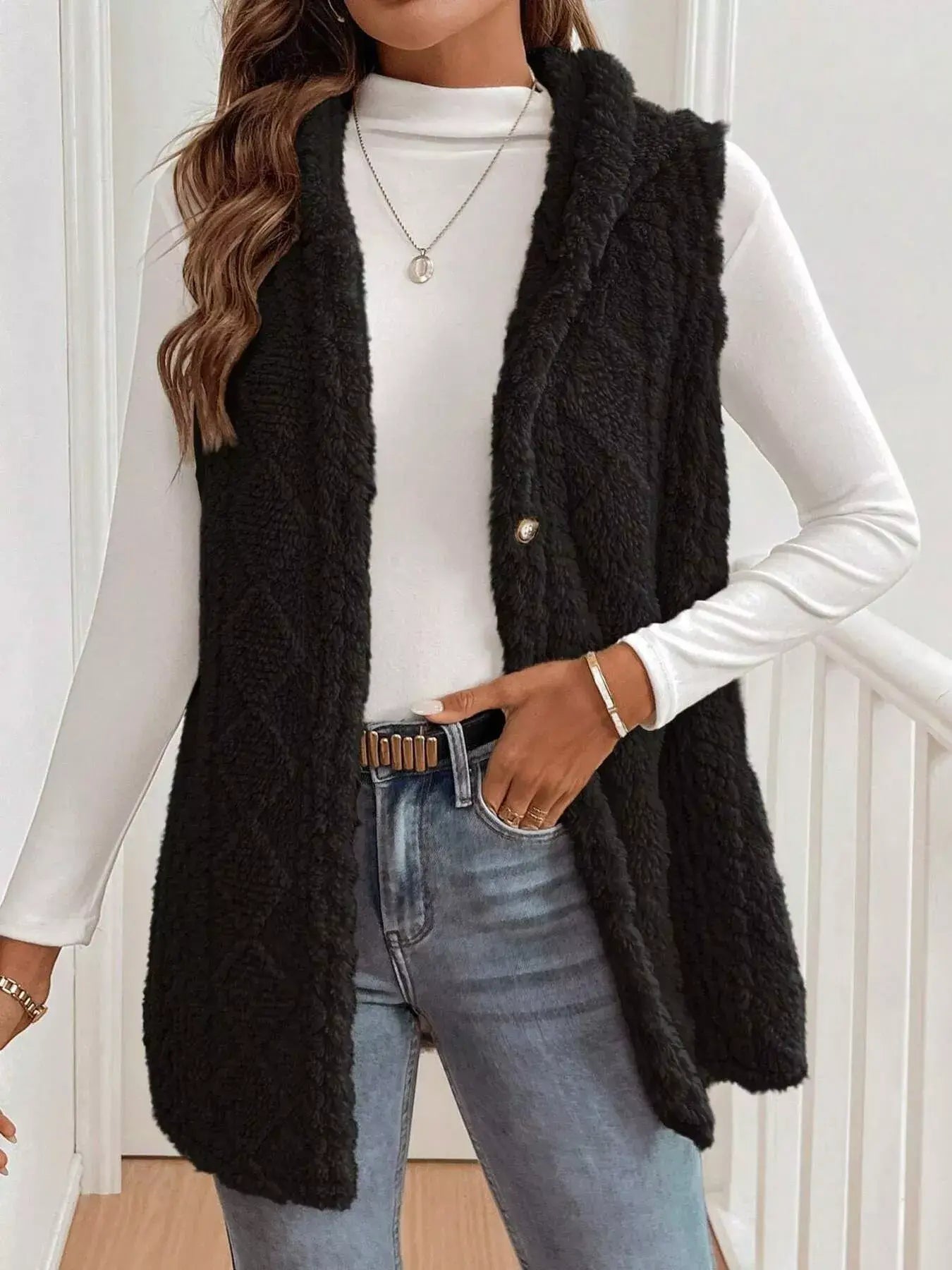 Cozy Sherpa Fleece Hooded Vest Coat - Trendsi - Flyclothing LLC