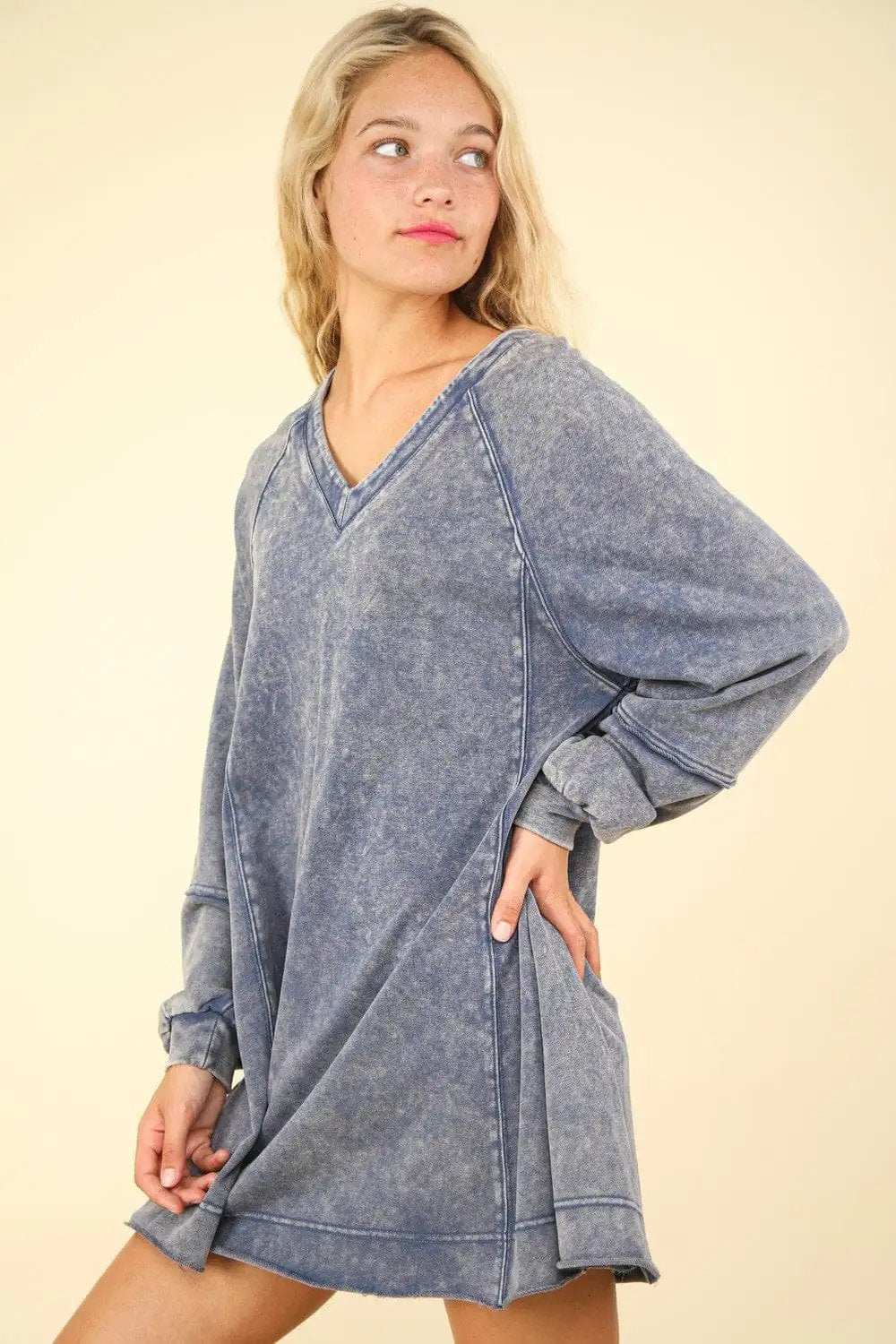 VERY J Mineral Washed Oversized A-Line Mini Dress - Trendsi - Flyclothing LLC