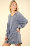 VERY J Mineral Washed Oversized A-Line Mini Dress - Trendsi