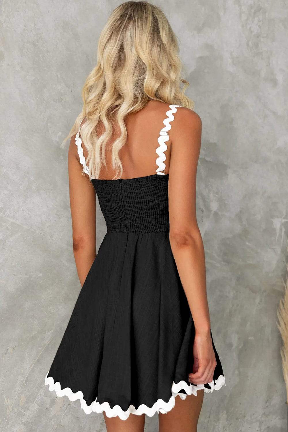 Contrast Trim Square Neck Mini Dress - Trendsi - Flyclothing LLC