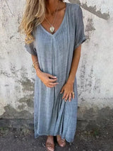 Full Size V-Neck Short Sleeve Midi Dress Plus Size - Trendsi - Flyclothing LLC