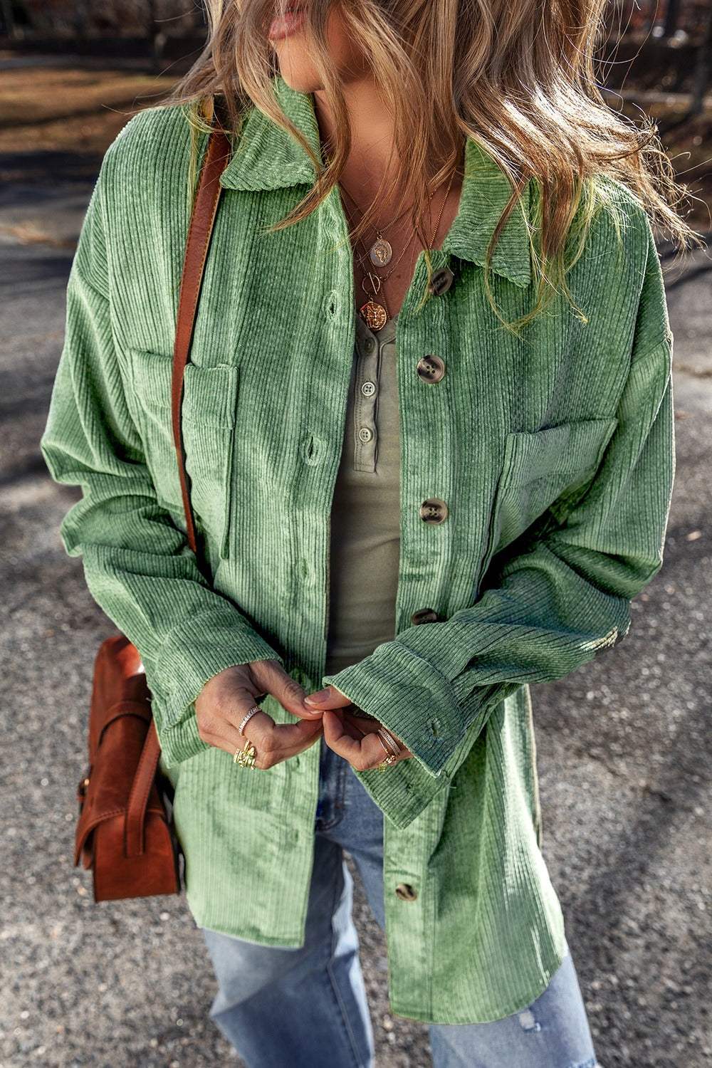Button Up Long Sleeve Jacket - Trendsi - Flyclothing LLC