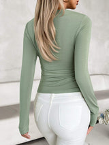 Notched Long Sleeve T-Shirt - Trendsi - Flyclothing LLC