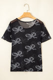 Bow Mesh Round Neck Short Sleeve T-Shirt - Trendsi